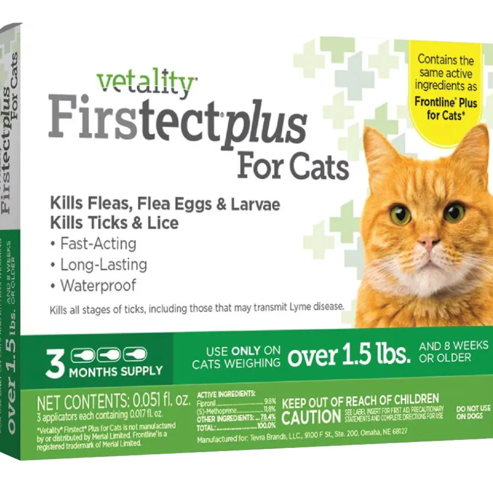 TevraPet Vetality Firstect Plus Flea & Tick Treatment for Cats, Over 1.5 lbs
