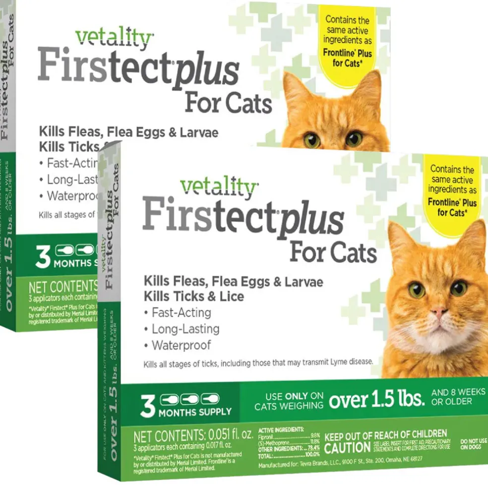 TevraPet Vetality Firstect Plus Flea & Tick Treatment for Cats, Over 1.5 lbs