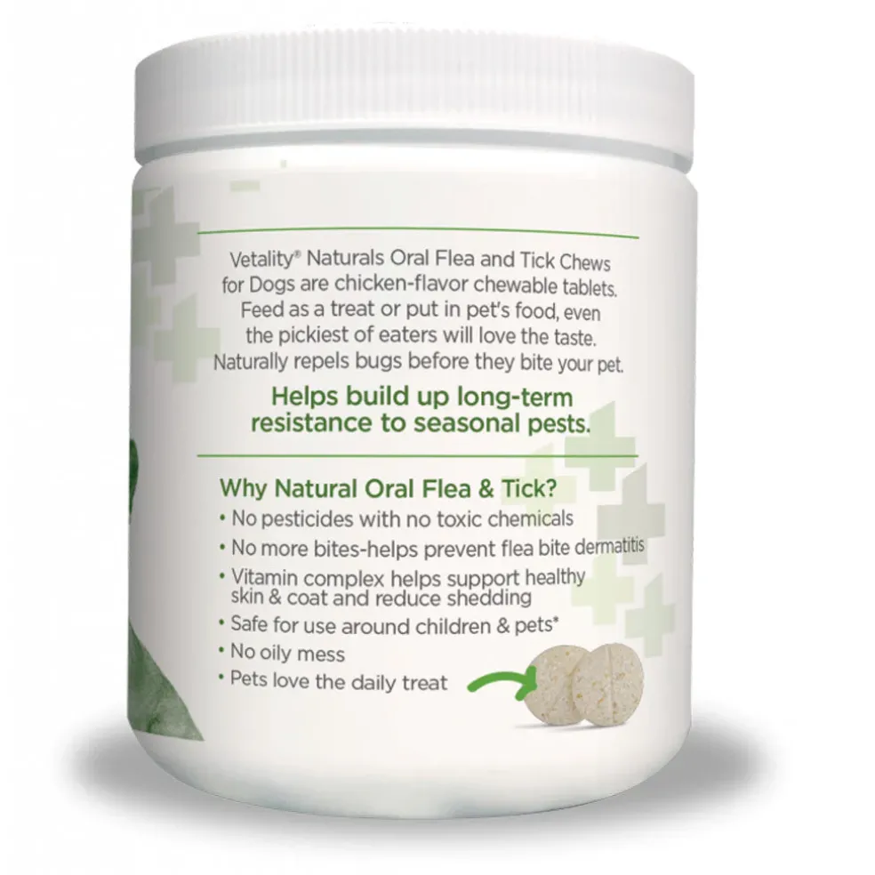 TevraPet Vetality Naturals Oral Flea & Tick Chews for Dogs, Chicken Flavor, 120 count