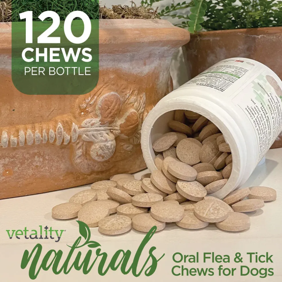 TevraPet Vetality Naturals Oral Flea & Tick Chews for Dogs, Chicken Flavor, 120 count