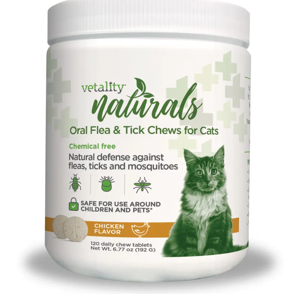 TevraPet Vetality Naturals Oral Flea & Tick Chews for Cats, Chicken Flavor, 120 count