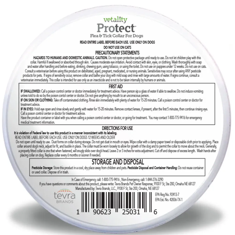 TevraPet Vetality Protect Flea and Tick Collar for Dogs & Puppies