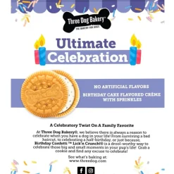 Three Dog Bakery Birthday Confetti Lick’n Crunch Golden Vanilla & Birthday Cake Cookie Treats for Dogs