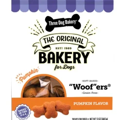 Three Dog Bakery Grain Free Soft-Baked Pumpkin Flavored Woofers Treats For Dogs (13 oz)
