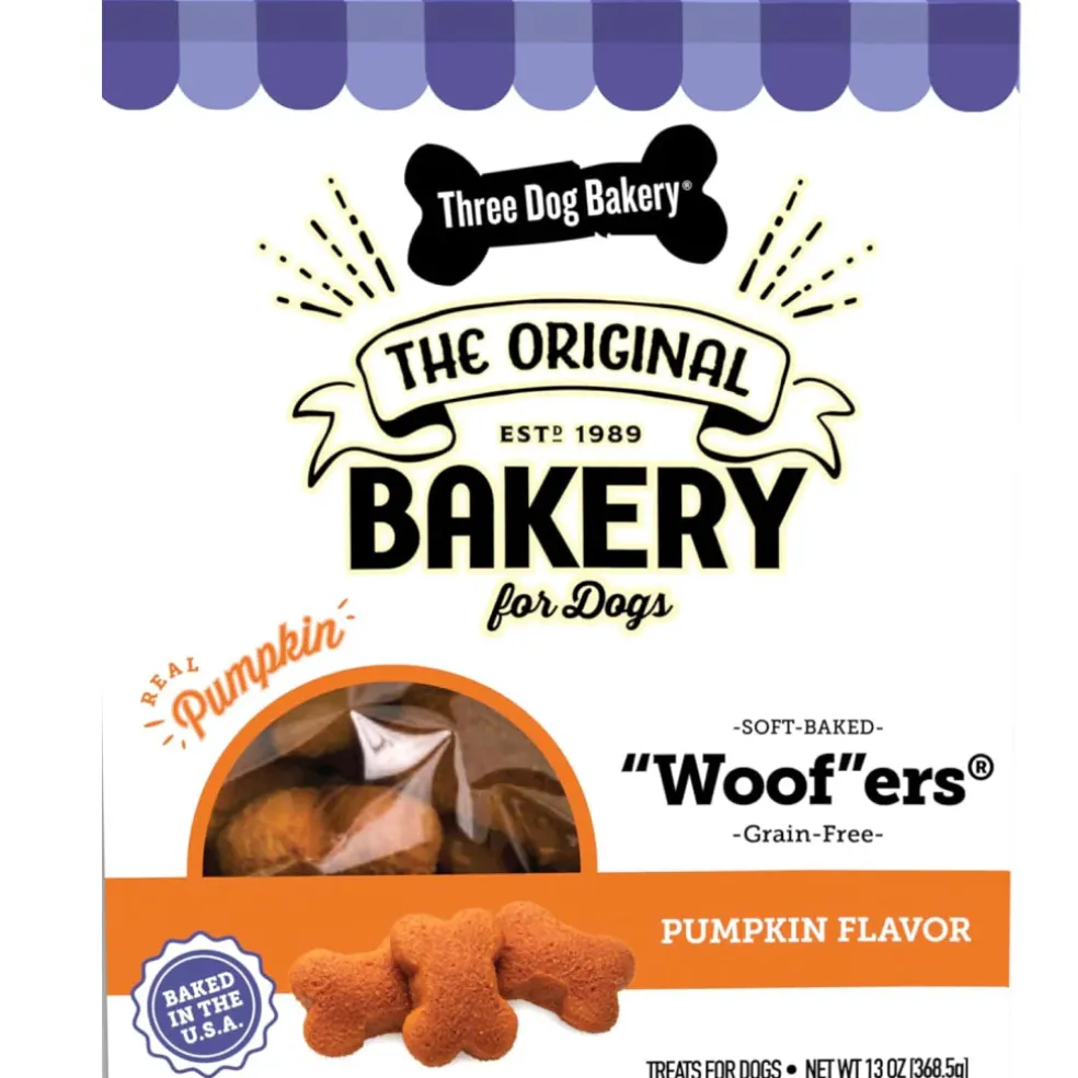 Three Dog Bakery Grain Free Soft-Baked Pumpkin Flavored Woofers Treats For Dogs (13 oz)