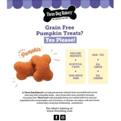 Three Dog Bakery Grain Free Soft-Baked Pumpkin Flavored Woofers Treats For Dogs (13 oz)