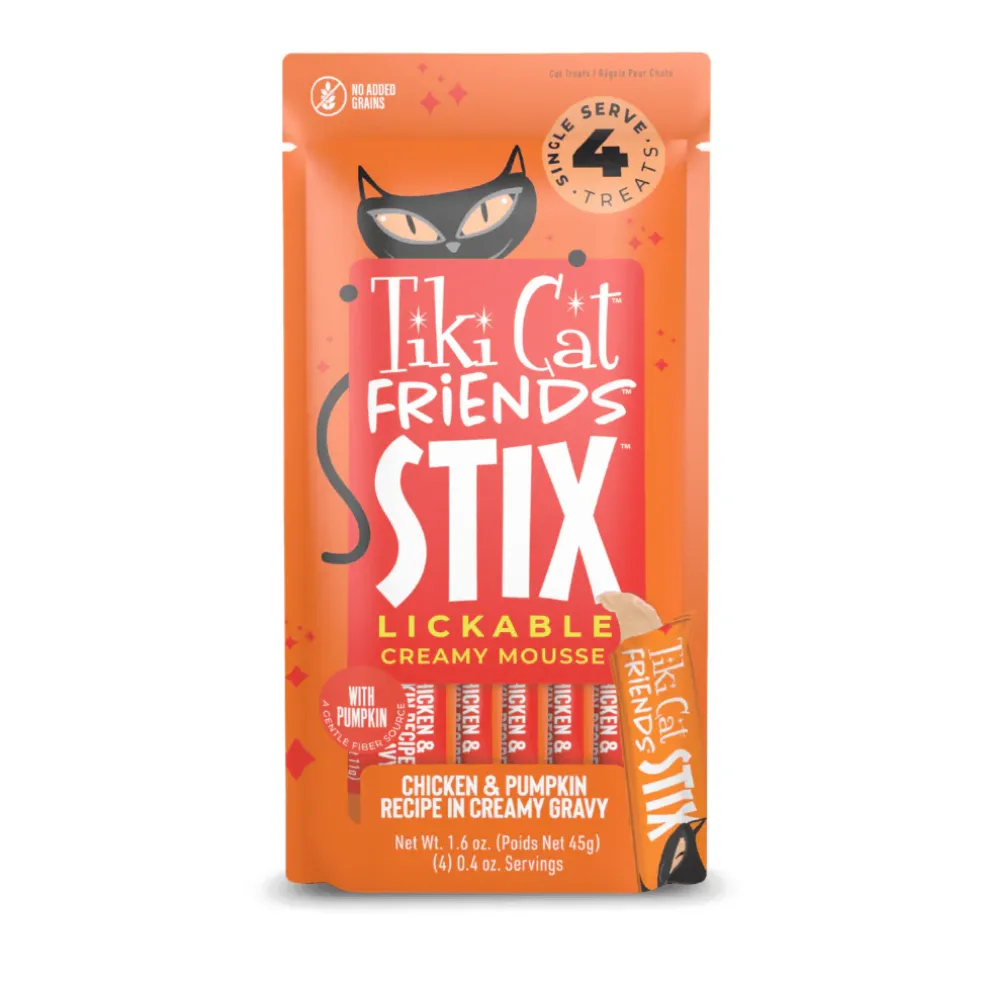Tiki Cat Friends Stix Chicken & Pumpkin Recipe in Creamy Gravy Lickable Cat Treats (0.4 oz x 4 servings)