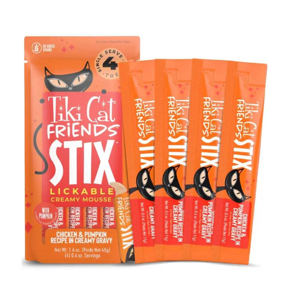 Tiki Cat Friends Stix Chicken & Pumpkin Recipe in Creamy Gravy Lickable Cat Treats (0.4 oz x 4 servings)