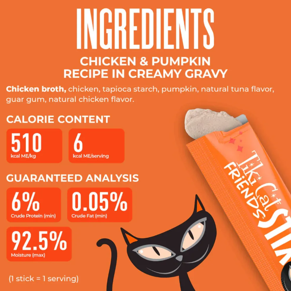 Tiki Cat Friends Stix Chicken & Pumpkin Recipe in Creamy Gravy Lickable Cat Treats (0.4 oz x 4 servings)