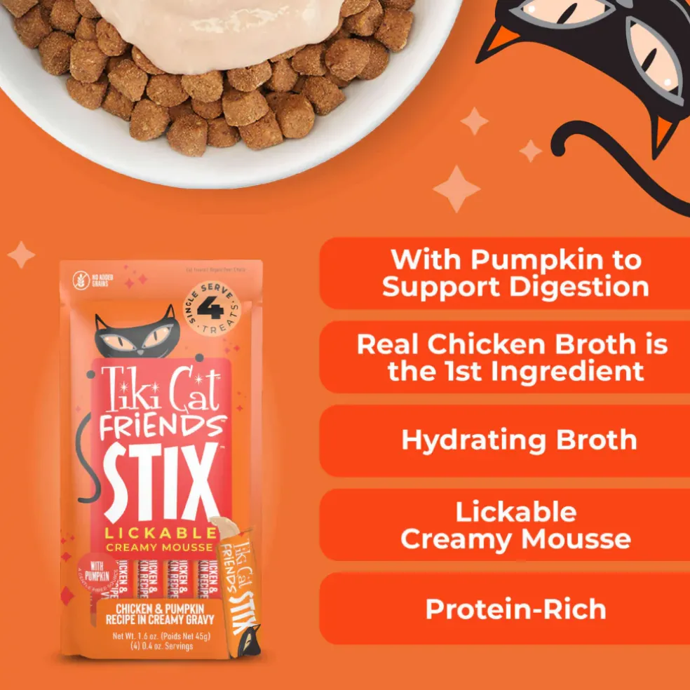 Tiki Cat Friends Stix Chicken & Pumpkin Recipe in Creamy Gravy Lickable Cat Treats (0.4 oz x 4 servings)