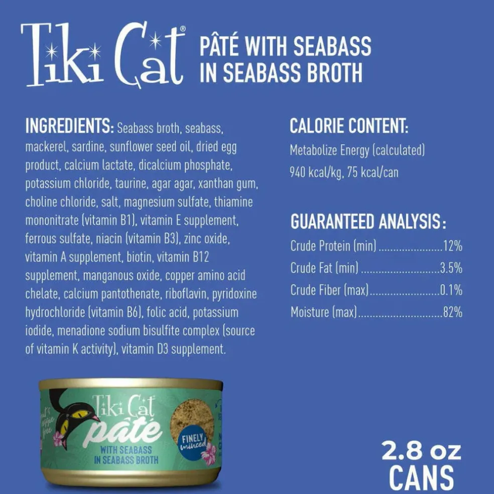 Tiki Cat Luau Seabass Pate Grain-Free Wet Food For Cats (2.8 oz x 12 cans)
