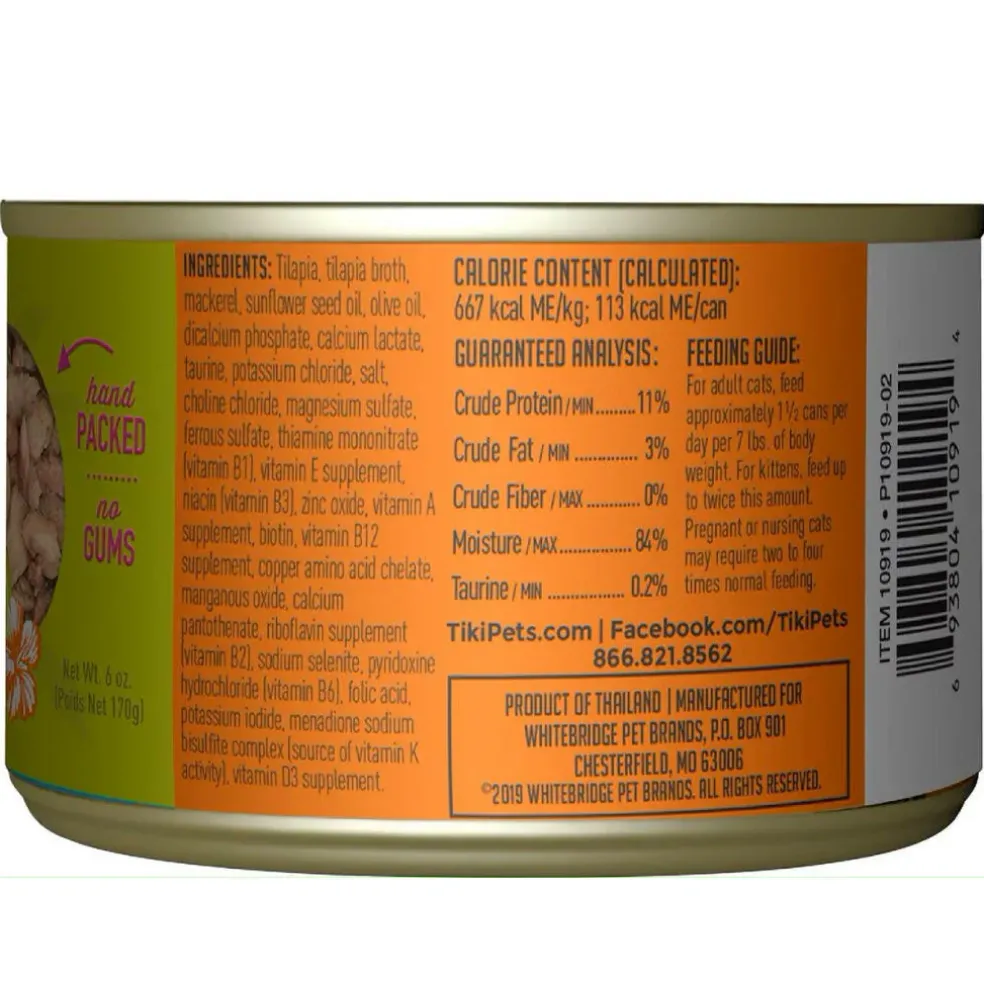 Tiki Cat Luau Tilapia in Tilapia Consomme Grain-Free Canned Food For Cats (6 oz x 8 cans)