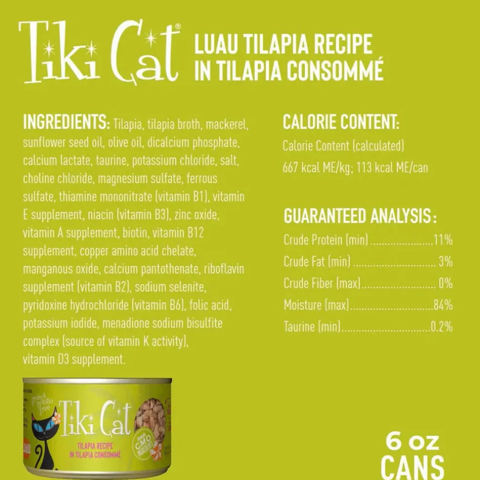 Tiki Cat Luau Tilapia in Tilapia Consomme Grain-Free Canned Food For Cats (6 oz x 8 cans)