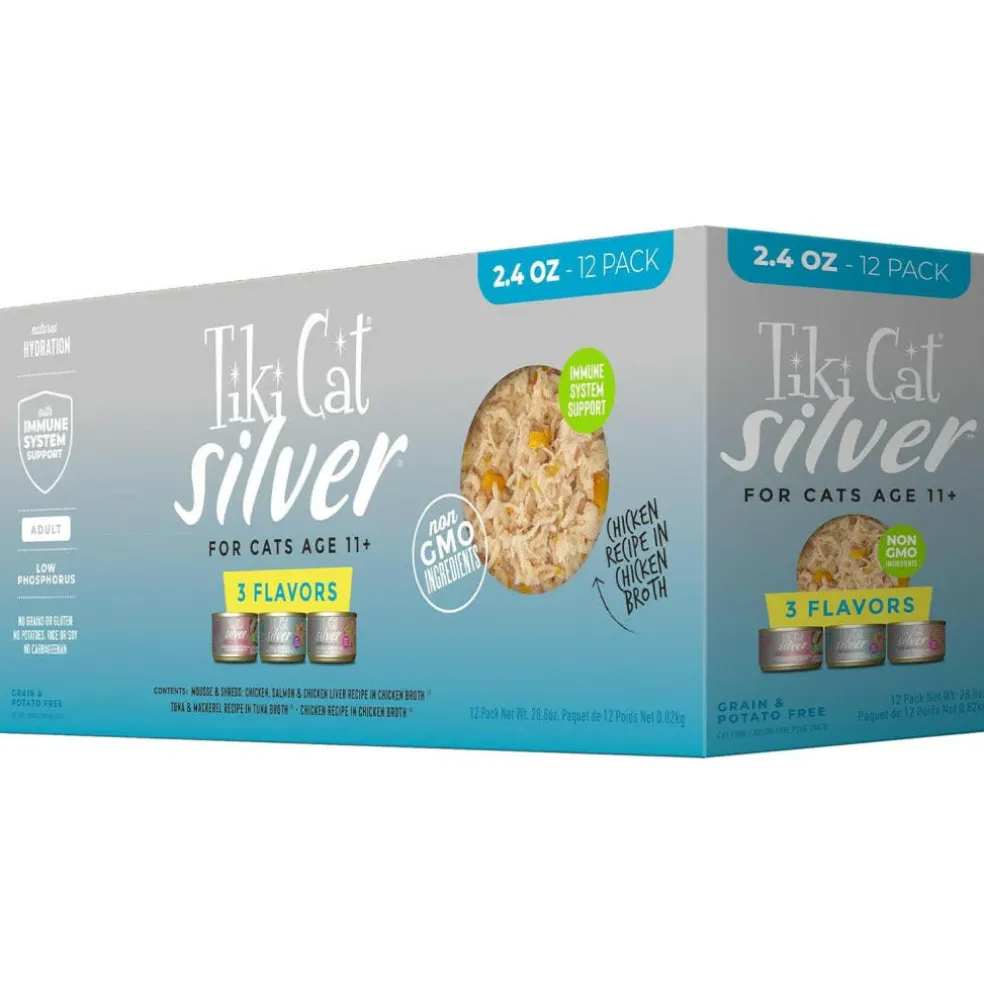 Tiki Cat Silver Grain-Free Wet Food For Cats - Variety Pack (2.4 oz x 12 pouches)
