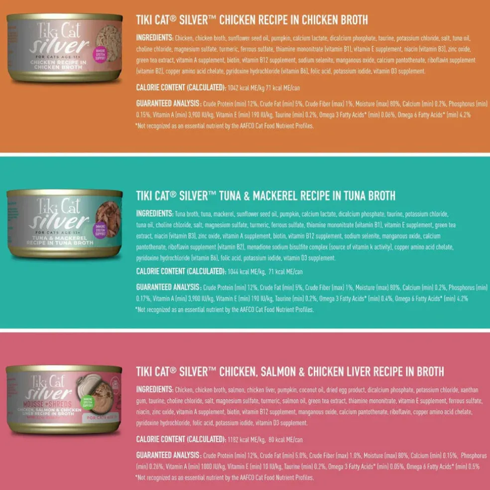 Tiki Cat Silver Grain-Free Wet Food For Cats - Variety Pack (2.4 oz x 12 pouches)