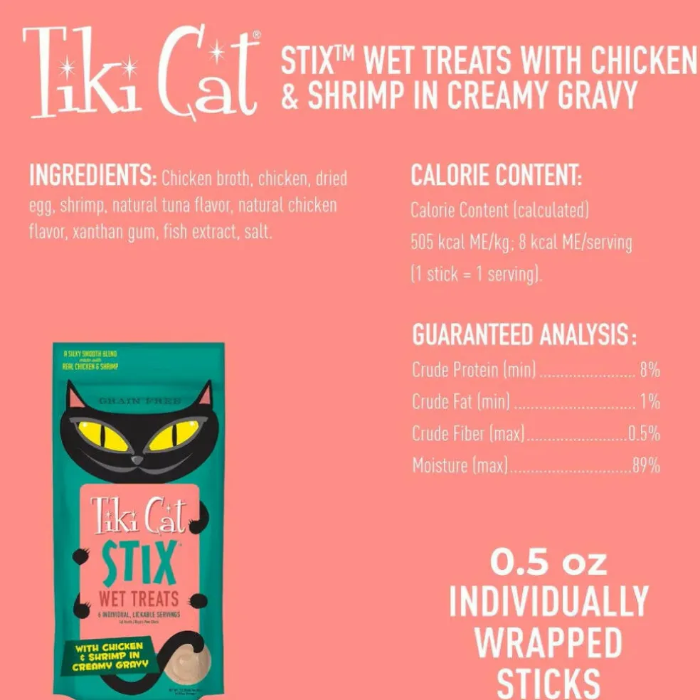 Tiki Cat Stix Chicken & Shrimp in Creamy Gravy Grain-Free Wet Treats For Cats (0.5 oz x 6 tubes)