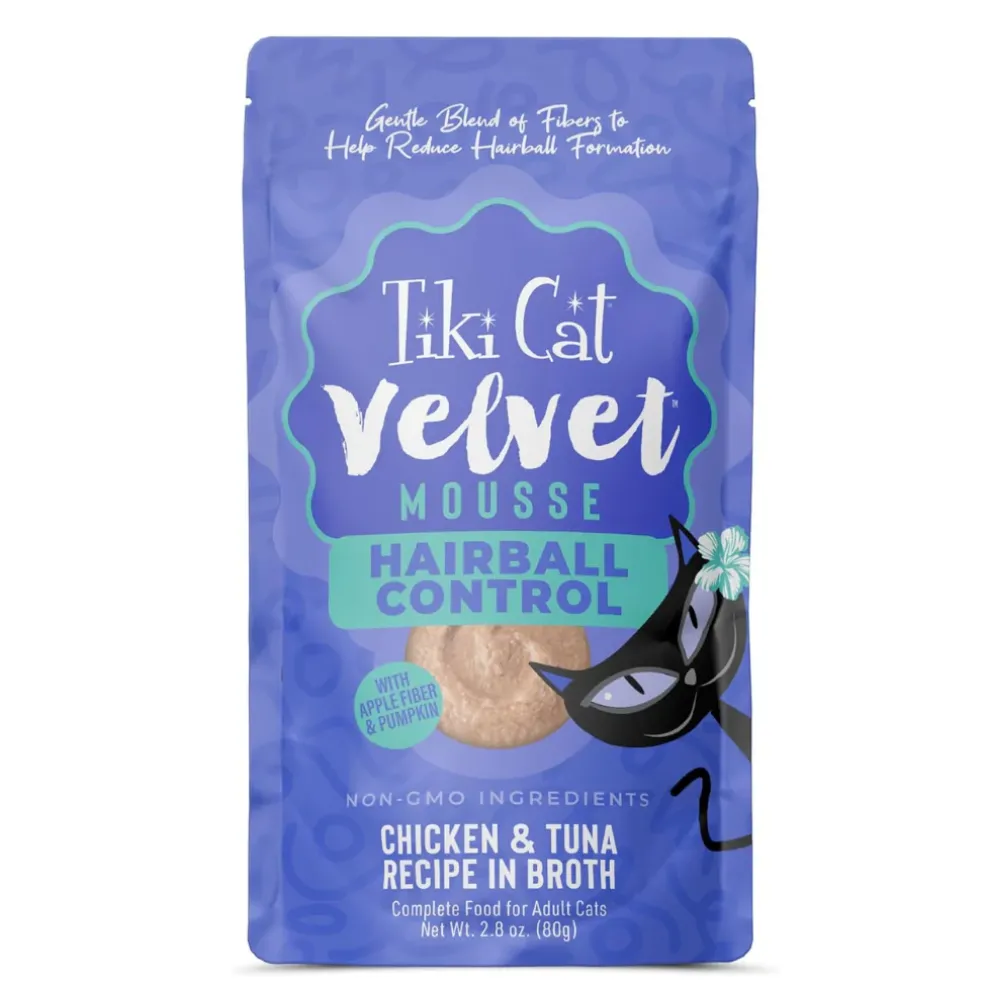 Tiki Cat Velvet Mousse Hairball Control Chicken & Tuna Recipe Wet Cat Food (2.8 oz x 12 pouches)