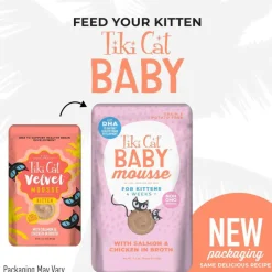 Tiki Cat Velvet Mousse Kitten Salmon Grain-Free Wet Food for Cats (2.4 oz x 12 pouches)