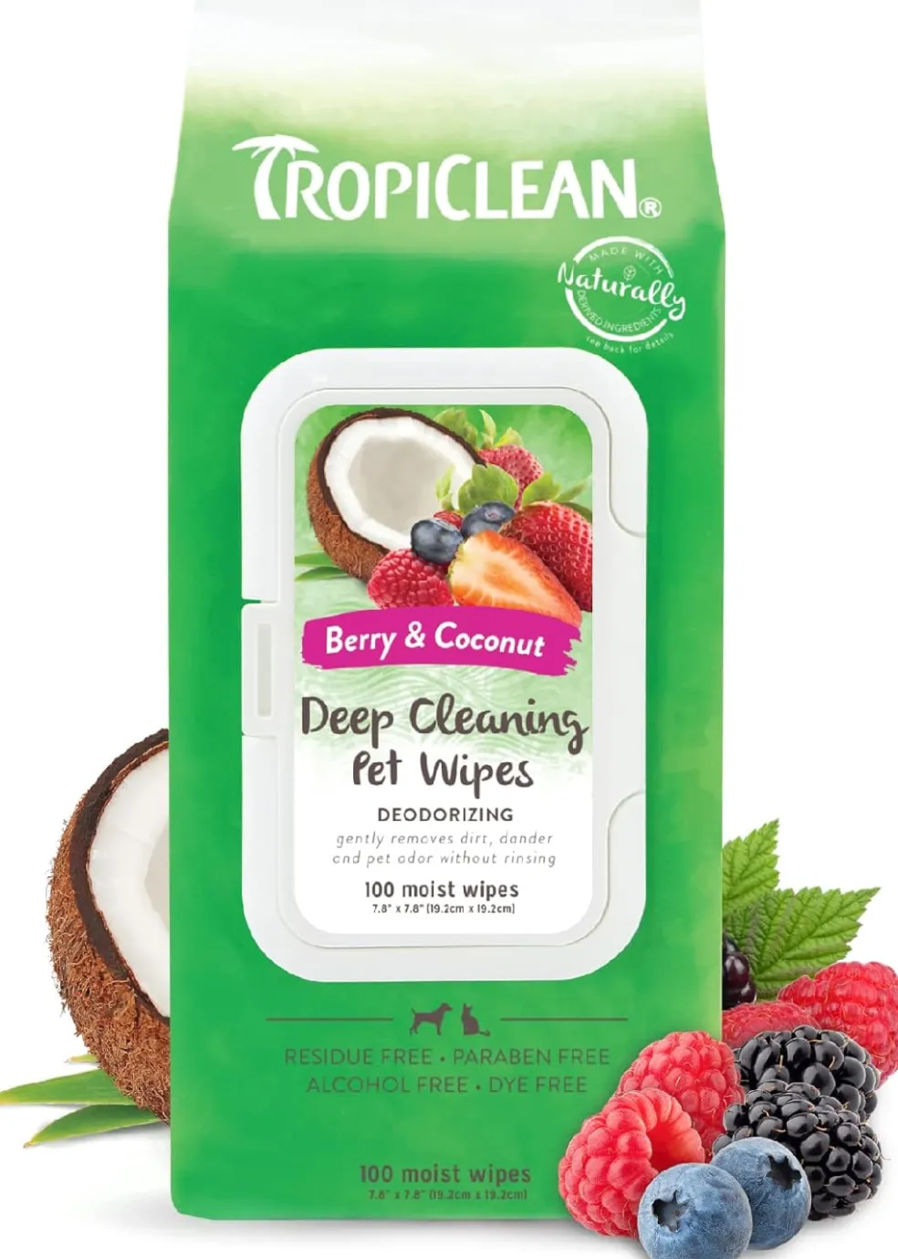 Tropiclean Deep Cleaning Berry & Coconut Deodorizing Pet Wipes (100 ct)