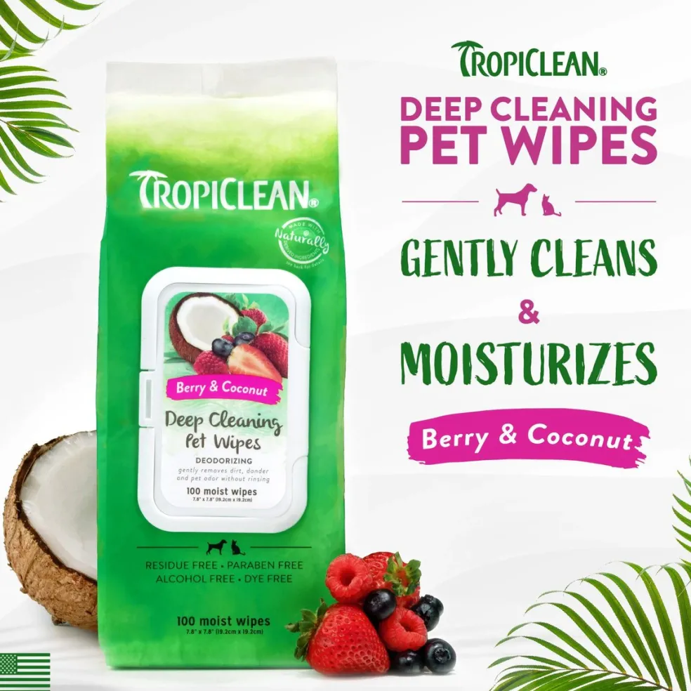 Tropiclean Deep Cleaning Berry & Coconut Deodorizing Pet Wipes (100 ct)
