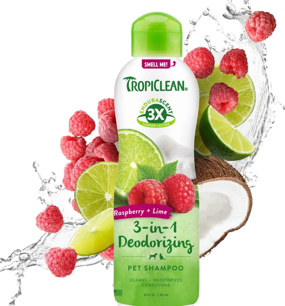 TropiClean EnduraScent Raspberry Lime Deodorizing Shampoo for Dogs & Cats (20 oz)