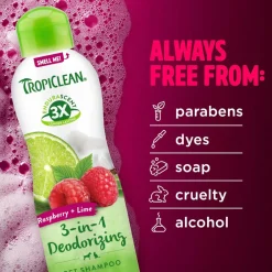 TropiClean EnduraScent Raspberry Lime Deodorizing Shampoo for Dogs & Cats (20 oz)
