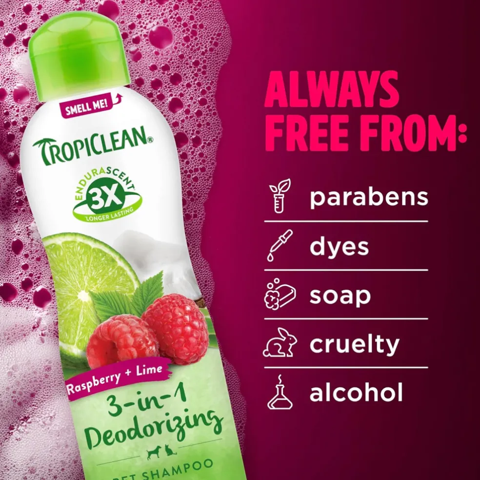 TropiClean EnduraScent Raspberry Lime Deodorizing Shampoo for Dogs & Cats (20 oz)