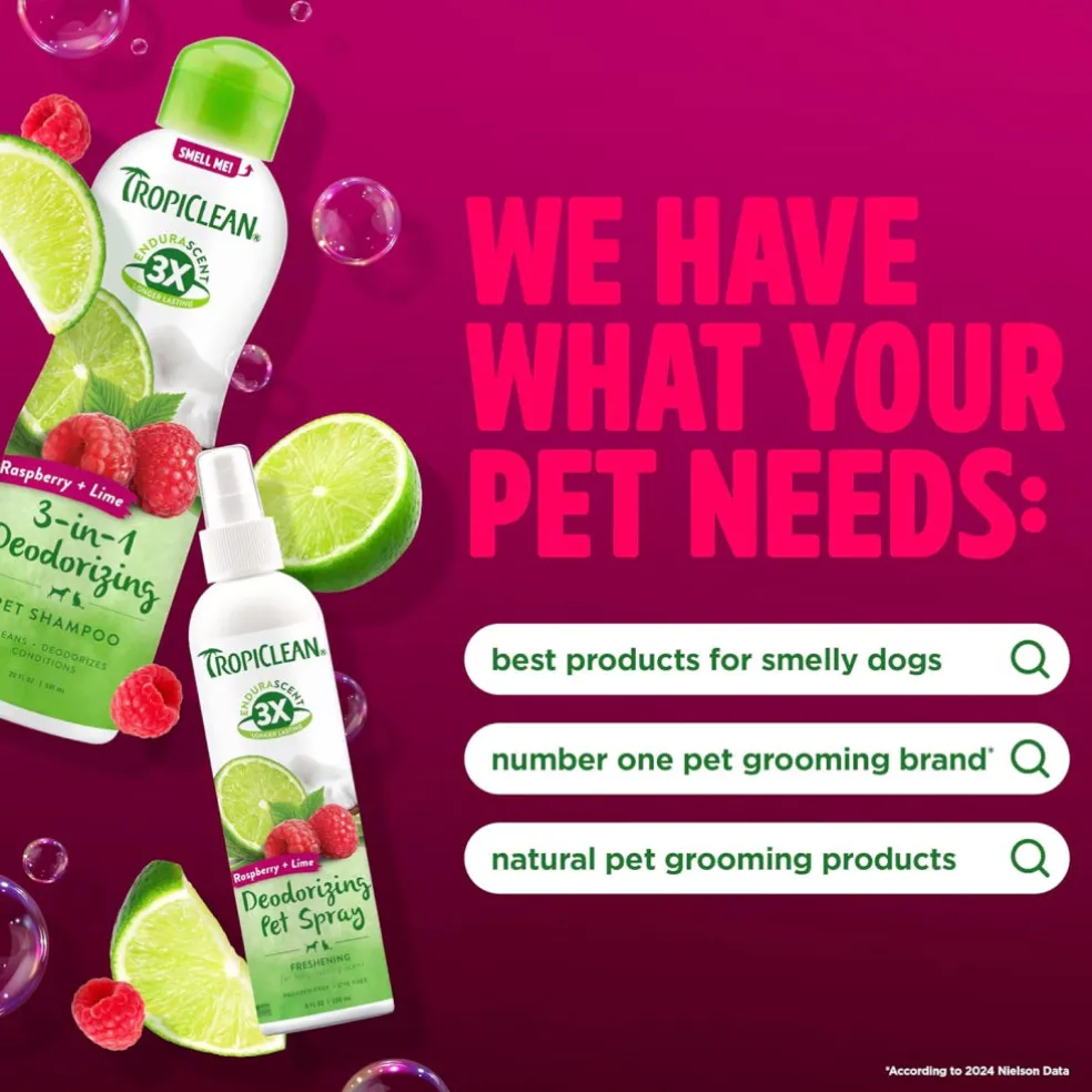 TropiClean EnduraScent Raspberry Lime Deodorizing Shampoo for Dogs & Cats (20 oz)