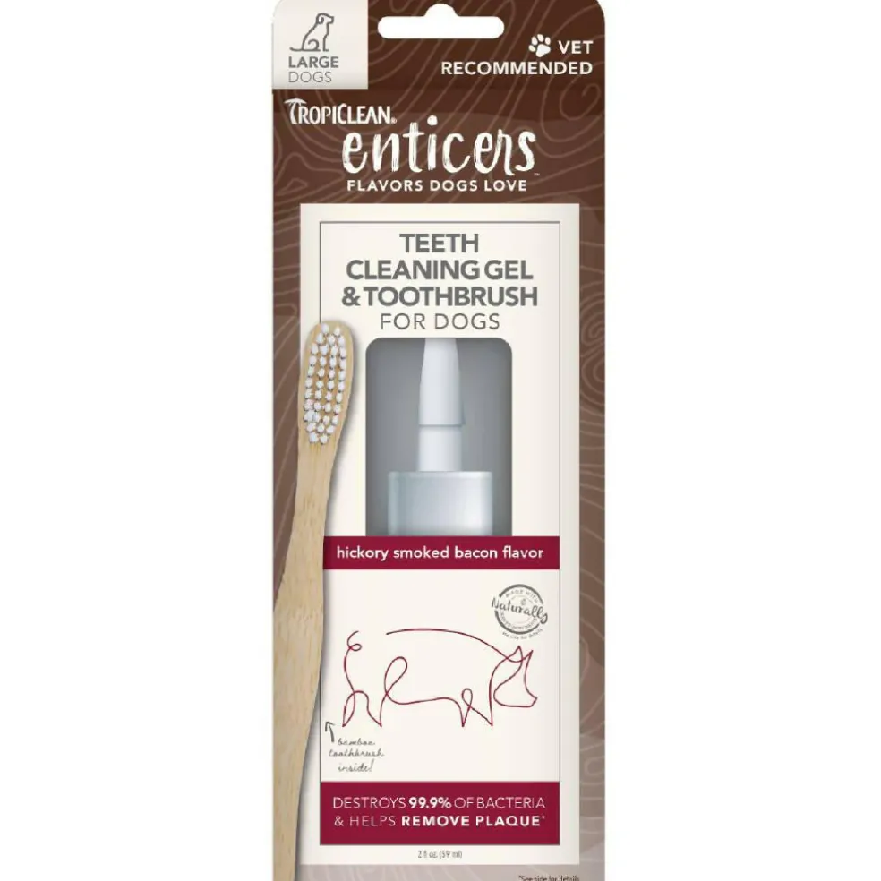 TropiClean Enticers Cleaning Gel & Toothbrush Hickory Bacon Flavor