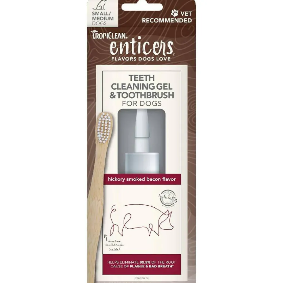 TropiClean Enticers Cleaning Gel & Toothbrush Hickory Bacon Flavor