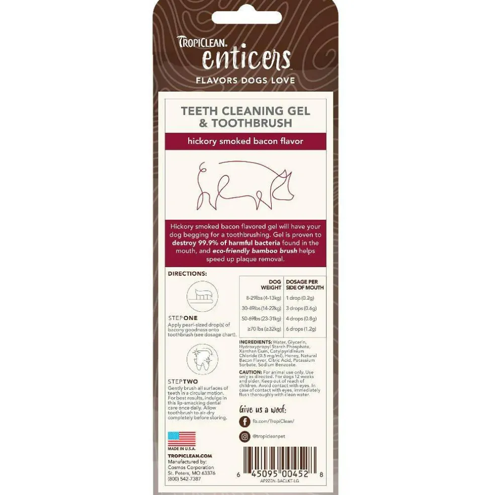 TropiClean Enticers Cleaning Gel & Toothbrush Hickory Bacon Flavor