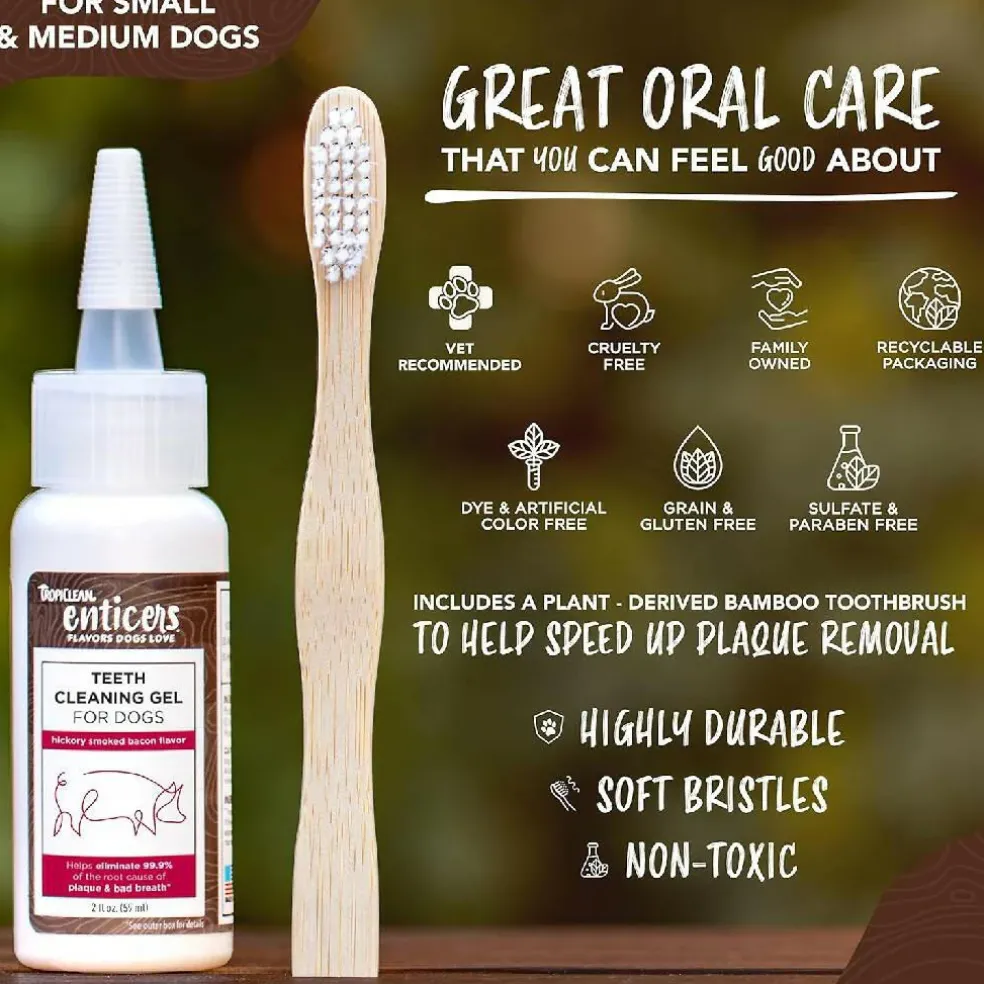 TropiClean Enticers Cleaning Gel & Toothbrush Hickory Bacon Flavor