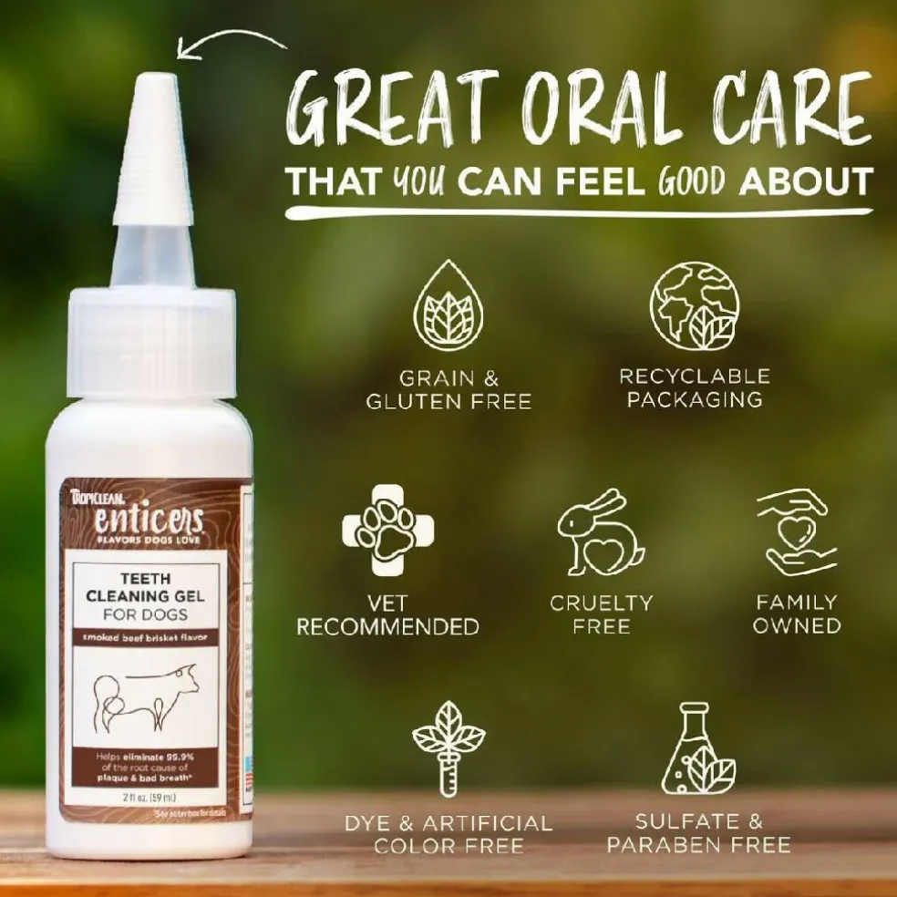 TropiClean Enticers Dental Cleaning Gel for Dogs Smoked Brisket Flavor
