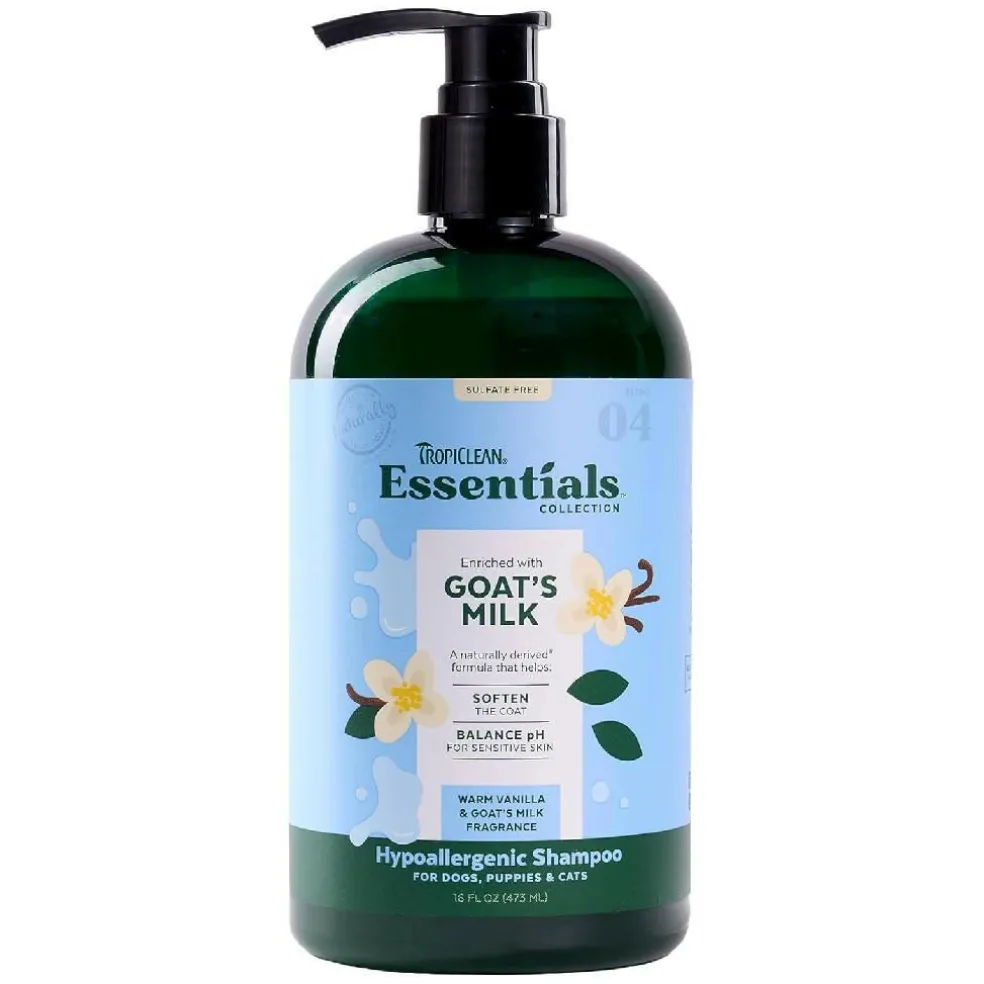 TropiClean Essentials Goat's Milk Hypoallergenic Shampoo for Dogs Puppies and Cats (16 oz)