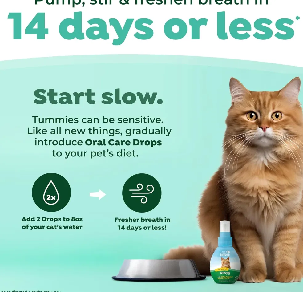 TropiClean Fresh Breath Drops Oral Care Water Additive for Cats (2.2 oz)