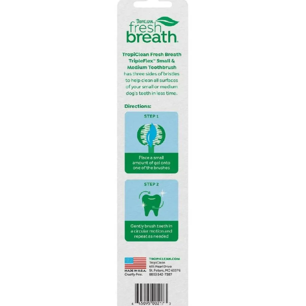 TropiClean Fresh Breath Triple Flex Toothbrush for Small & Medium Dogs