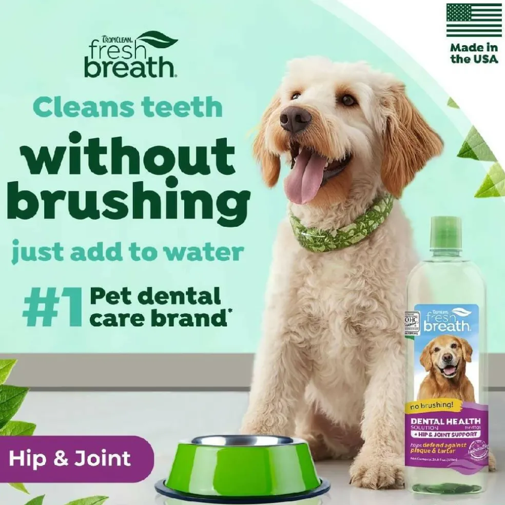 Tropiclean Fresh Breath Water Additive Plus Hip & Joint Support for Dogs