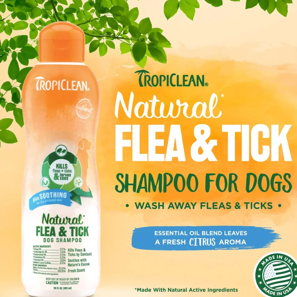 Tropiclean Natural Flea & Tick Soothing Shampoo for Dogs (20 oz)