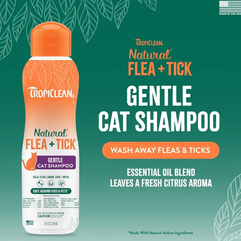 TropiClean Natural Flea + Tick Cat Shampoo (12 oz)