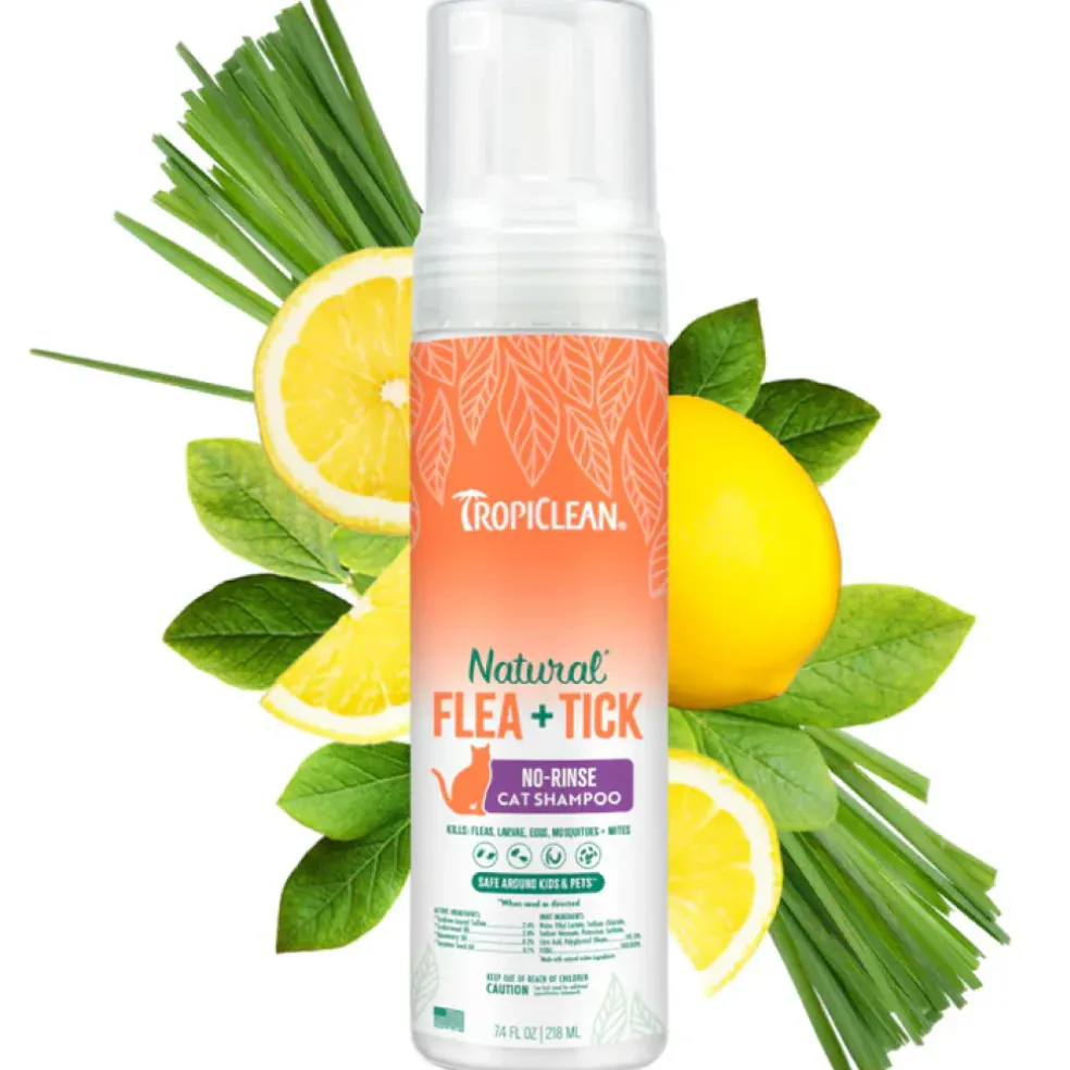 TropiClean Natural Flea & Tick No Rinse Shampoo for Cats (7.4 oz)