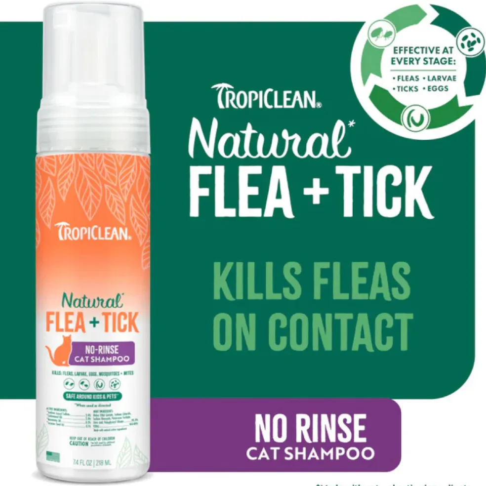 TropiClean Natural Flea & Tick No Rinse Shampoo for Cats (7.4 oz)