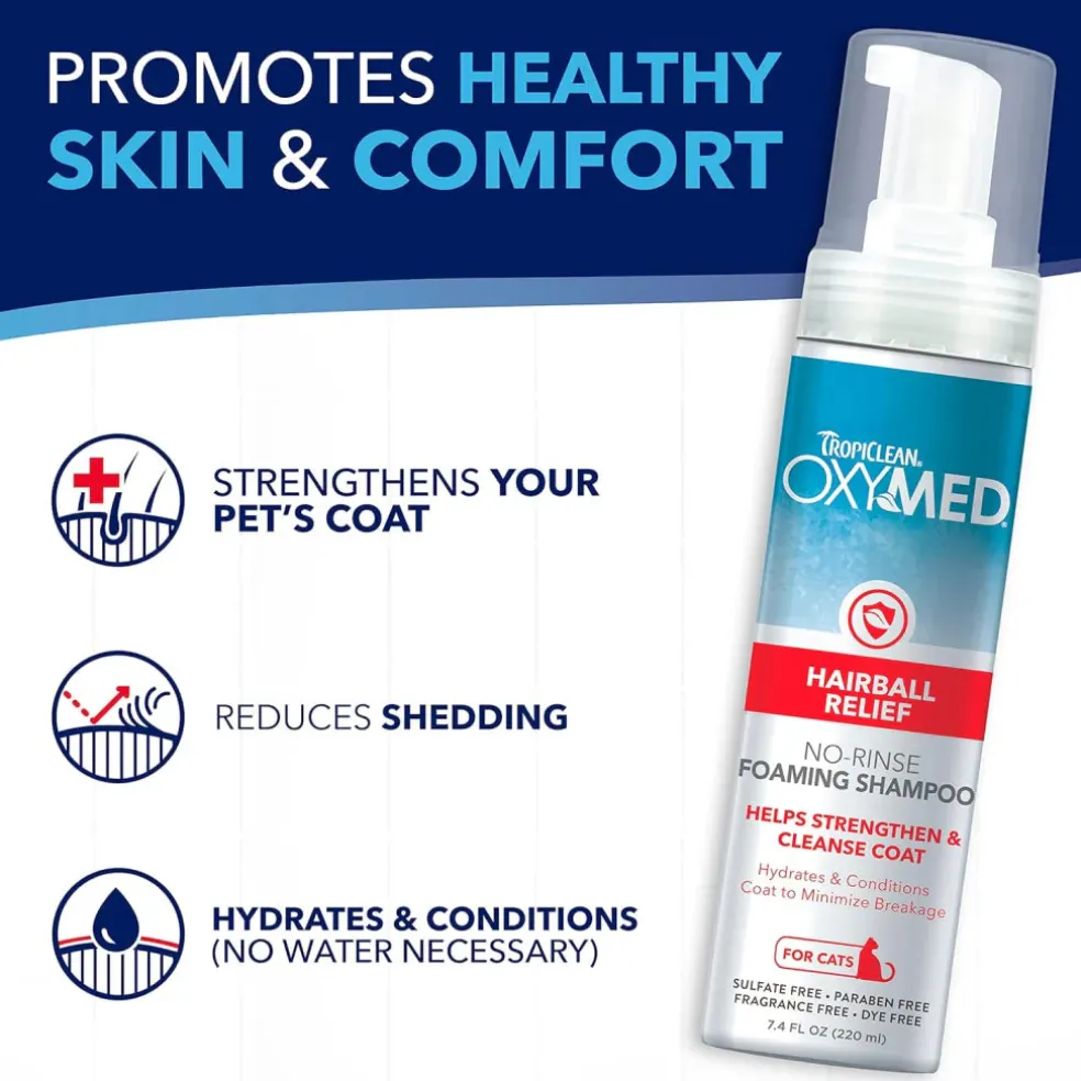 TropiClean OxyMed Hairball Relief No-Rinse Foaming Shampoo for Cats (7.4 oz)