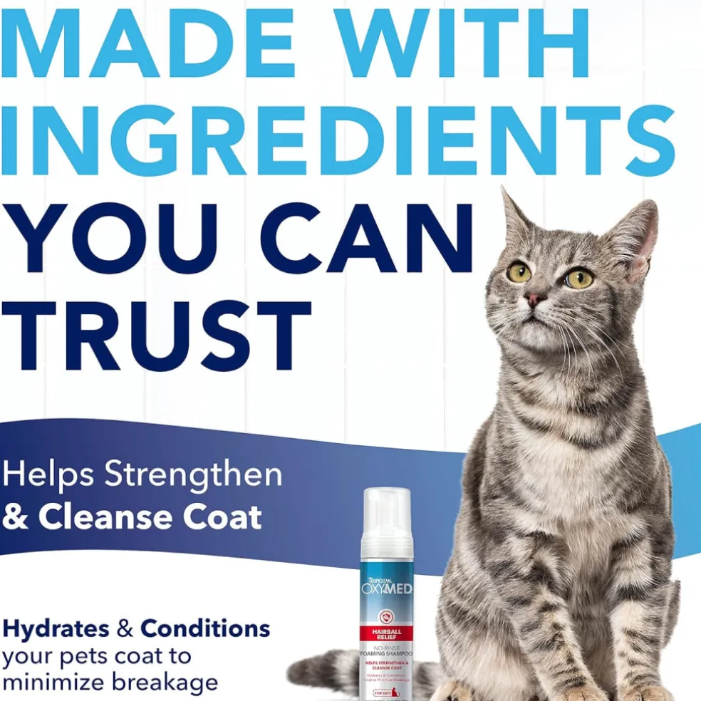 TropiClean OxyMed Hairball Relief No-Rinse Foaming Shampoo for Cats (7.4 oz)