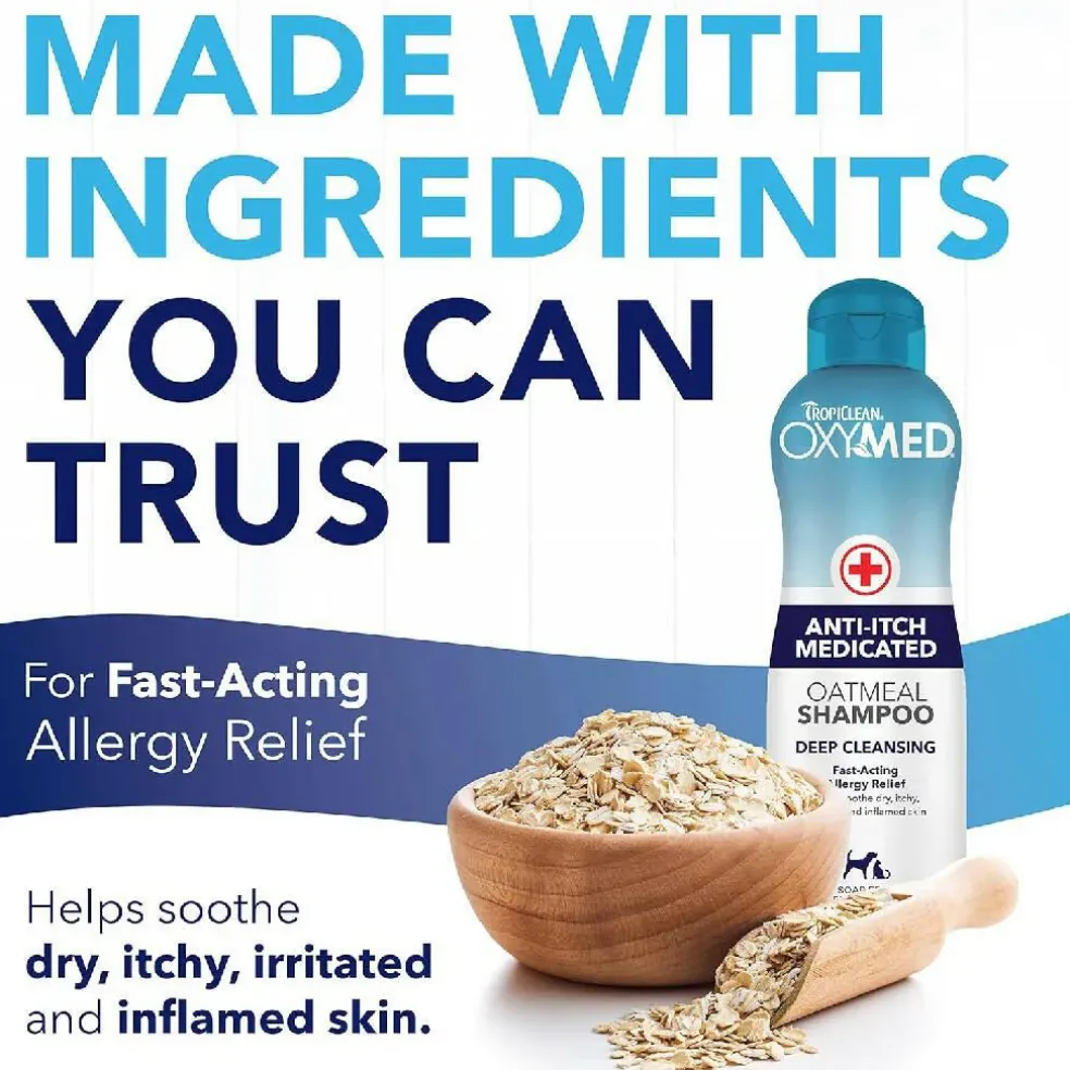 Tropiclean OxyMed Medicated Anti-Itch Oatmeal Deep Cleansing Shampoo (20 oz)