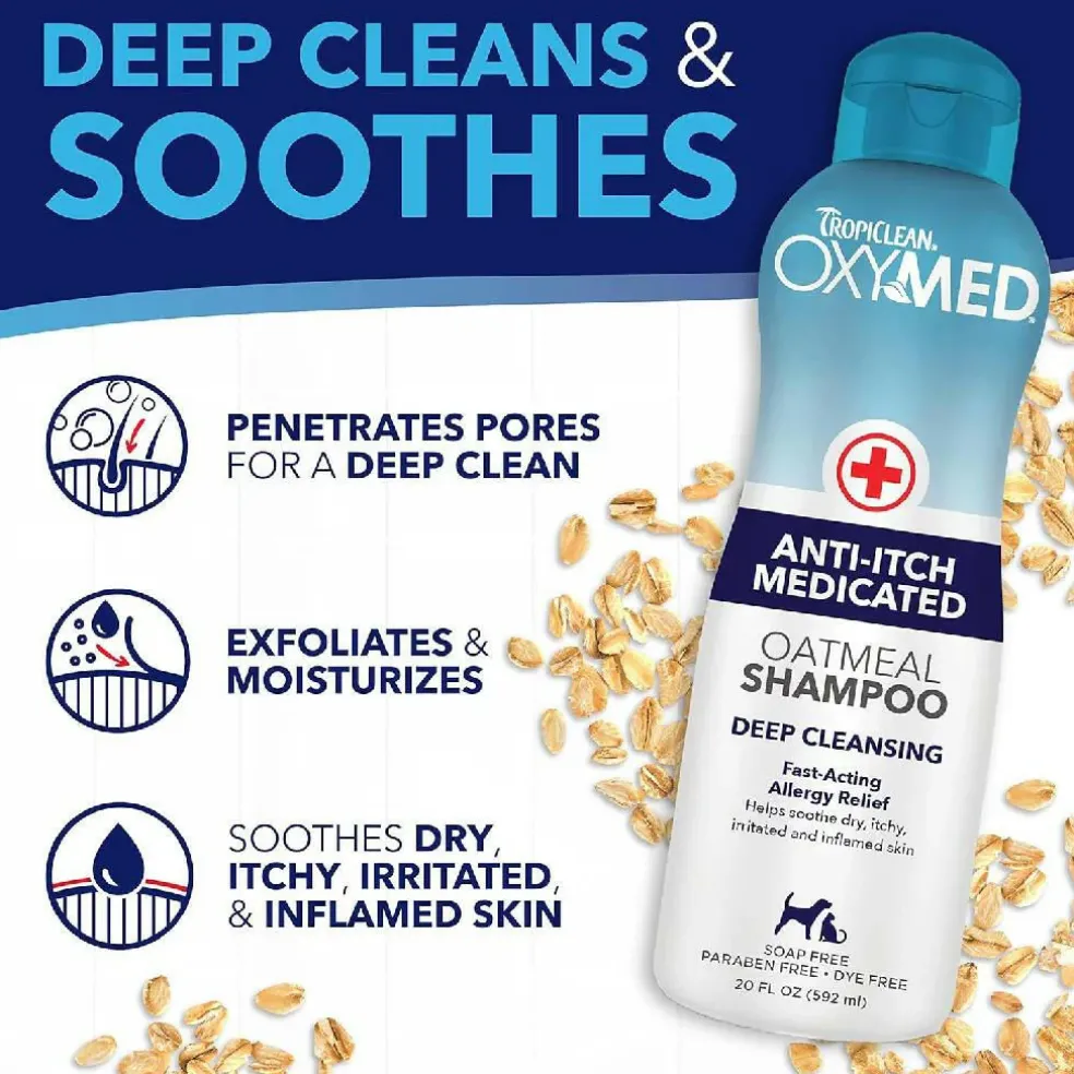 Tropiclean OxyMed Medicated Anti-Itch Oatmeal Deep Cleansing Shampoo (20 oz)