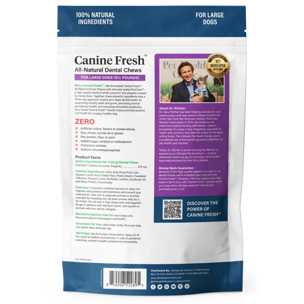 Ultimate Pet Nutrition Canine Fresh All-Natural Dental Chews for Large Dogs 51+ lbs, 12 count