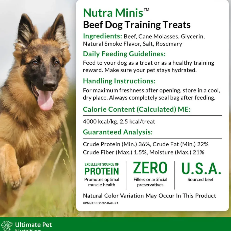 Ultimate Pet Nutrition Nutra Minis Air-Dried Beef Dog Training Treats, 5-oz