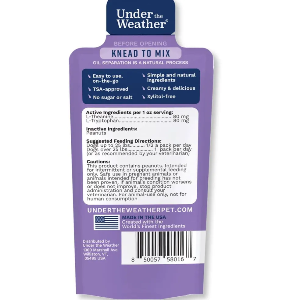 Under the Weather PB & Chill Calming Peanut Butter On-The-Go Packets for Dogs, 1-oz (6-pack)