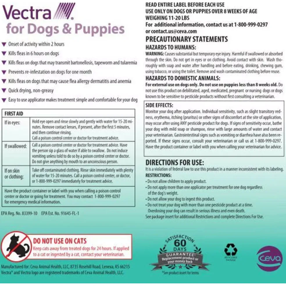 Vectra Flea and Tick Spot Treatment for Small Dogs & Puppies, 11-20 lbs