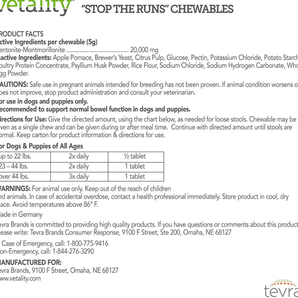 Vetality Stop the Runs Chewables for Dogs, 6 count